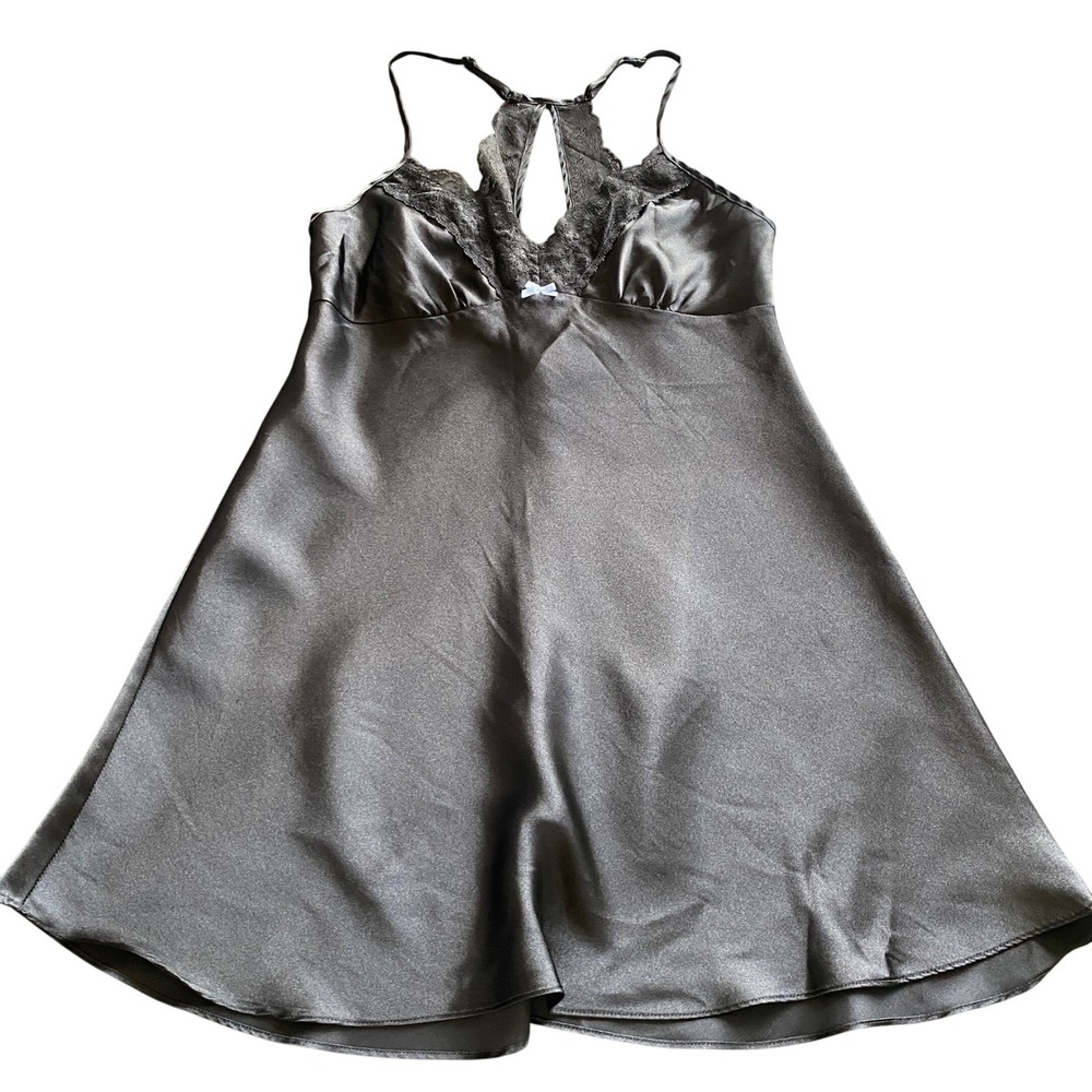 Apt 9 Womens Medium Black Satin Lace Trim Chemise Nightgown Whimsigoth Goth